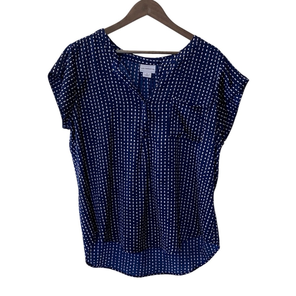 Liz Claiborne Women's Blouse Cap Sleeve Blue and White Size XL